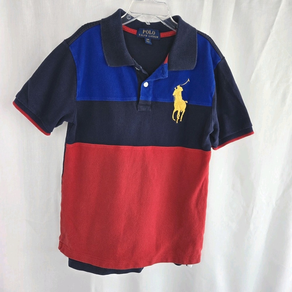 Polo Ralph Lauren Polo Shirt Big Pony Shirt Blue Red Boys Size S 8 Logo Preppy